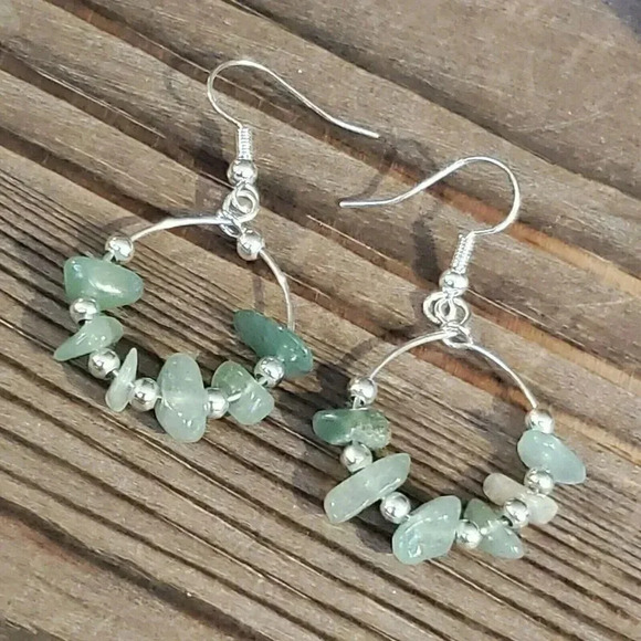 Hand Crafted Baroque Green Agate Gemstone Sterling Silver Plated Beads Earrings - Picture 6 of 8